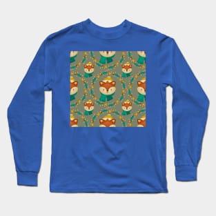 Merry Foxmas Wreath Pattern Long Sleeve T-Shirt